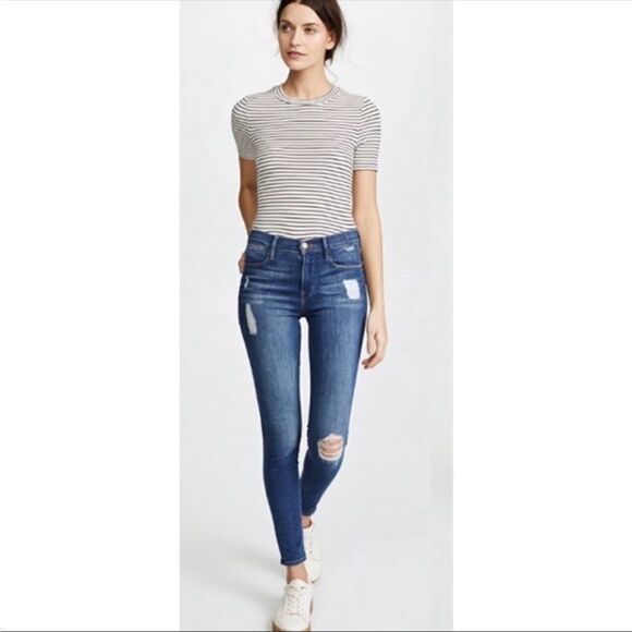 FRAME Le Skinny De Jeanne Hilltop Distressed Jeans, Size 29 - Picture 1 of 10